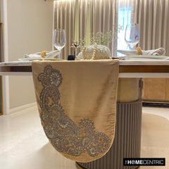 Gold Velvet Decorative Table Runners - Paisley Swirl