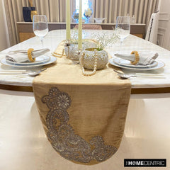 Gold Velvet Decorative Table Runners - Paisley Swirl