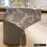Silver Jacquard Silk Decorative Table Runner - Paisley Luxury