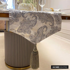 Paisley Luxury - Silver Jacquard Silk Decorative Table Runner