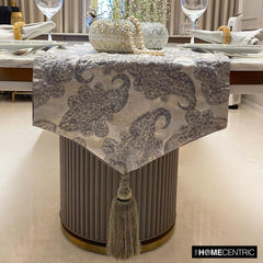 Paisley Luxury - Silver Jacquard Silk Decorative Table Runner