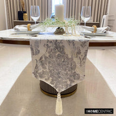 Silver Flourish - Silver Velvet Decorative Table Runner
