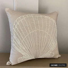 Sea Shell - Natural Beige Cotton Linen Throw Pillow Cover