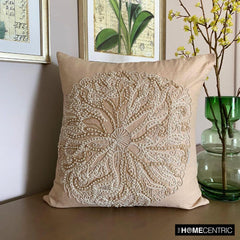 Sea Urchin - Beige Cotton Linen Throw Pillow Cover