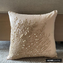 Jute Drought - Beige Cotton Linen Throw Pillow Cover