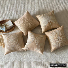 Shell Mates - Beige Cotton Linen Throw Pillow Cover