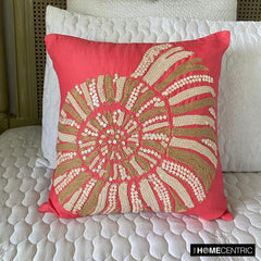 Coral Sea Shells - Coral Pink Cotton Linen Throw Pillow Cover