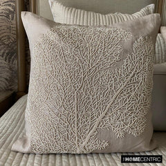 Pearl Shrub - Mocha Cotton Linen Throw Pillow Cover