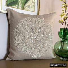 Pearl Weeds - Mocha Cotton Linen Throw Pillow Cover
