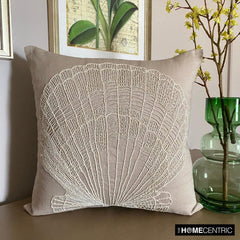 Sea Shell - Natural Beige Cotton Linen Throw Pillow Cover