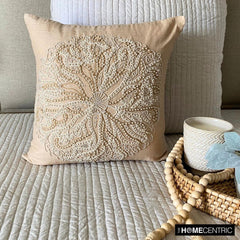 Sea Urchin - Beige Cotton Linen Throw Pillow Cover