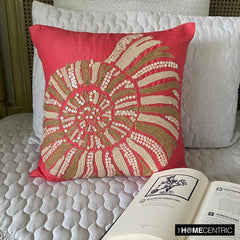 Coral Sea Shells - Coral Pink Cotton Linen Throw Pillow Cover