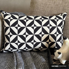 Mono Shadow - Black And White Cotton Lumbar Pillow Cover