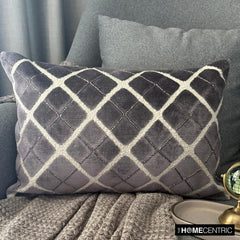 Graphite Grid - Gray Velvet Lumbar Pillow Cover