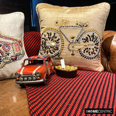 Vintage Cycle - Beige Velvet Throw Pillow Cover