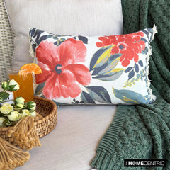 Amarella - Red Cotton Lumbar Pillow Cover