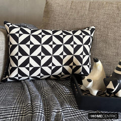 Mono Shadow - Black And White Cotton Lumbar Pillow Cover