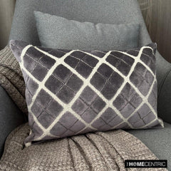 Graphite Grid - Gray Velvet Lumbar Pillow Cover