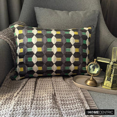 Green Rhythms - Green Velvet Lumbar Pillow Cover