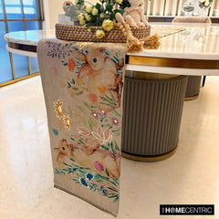 Bloom N Bunny - Beige Linen Decorative Table Runner