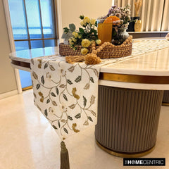 Blossom Flow - White Cotton Decorative Table Runner