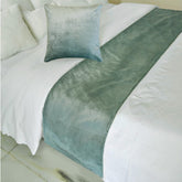 Ice Blue Velvet Plush - Velvet Ice Blue Decorative Bed Runner and Pillow Cover