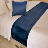 Navy Velvet Plush - Velvet Navy Blue Decorative Bed Runner and Pillow Cover
