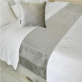Silver Velvet Plush - Velvet Silver Decorative Bed Runner and Pillow Cover