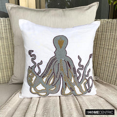 Grey Squid - Gray Cotton Linen Throw Pillow Cover