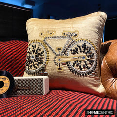 Vintage Cycle - Beige Velvet Throw Pillow Cover
