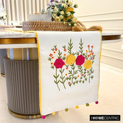 Poppy Parade - White Cotton Decorative Table Runner