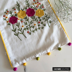 Poppy Parade - White Cotton Decorative Table Runner