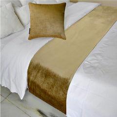 Gold Velvet Plush - Velvet Gold Decorative Bed Runner and Pillow Cover