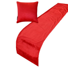 Red Velvet Plush Decorative Bed Runner and Pillow Cover