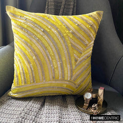 Pearly Yellow - Yellow Art Silk Throw Pillow Cover
