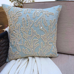 Pearly Sea Tangle - Light Blue Cotton Linen Throw Pillow Cover
