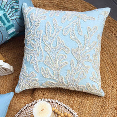 Pearly Sea Tangle - Light Blue Cotton Linen Throw Pillow Cover