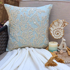 Pearly Sea Tangle - Light Blue Cotton Linen Throw Pillow Cover