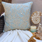 Pearly Sea Tangle - Light Blue Cotton Linen Throw Pillow Cover