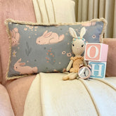 Bunny Hops - Powder Blue Cotton Lumbar Pillow Cover