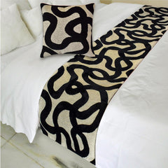 Noir Scroll - Cut Velvet Black Decorative Bed Runner and Pillow Cover
