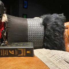 Wicked Black - Black Faux Leather & Suede Halloween Lumbar Pillow Cover