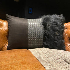 Wicked Black - Black Faux Leather & Suede Halloween Lumbar Pillow Cover
