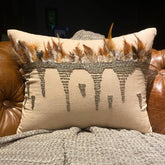 Feather Beads - Beige Linen Lumbar Pillow Cover
