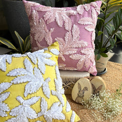 White Leaves - Yellow Art Silk Decorative Euro Sham