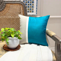 Turquoise Silkastic - Turquoise Silk & Linen Decorative Euro Sham