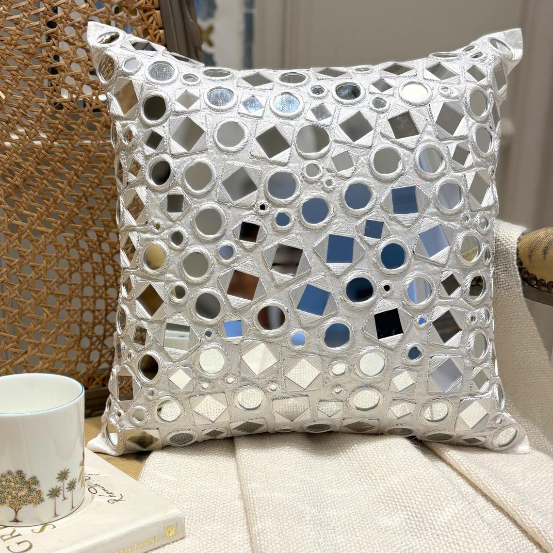 Darpan White Throw Pillow Cover