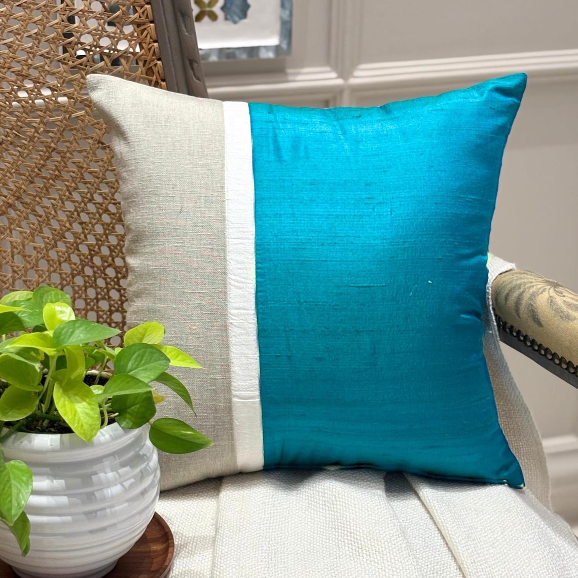 Turquoise Silkastic Throw Pillow Cover