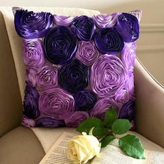 Violet Blooms - Purple Art Silk Throw Pillow Cover