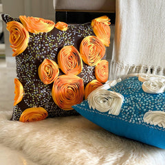 Chocolate Marigolds - Brown Art Silk Throw Pillow Cover
